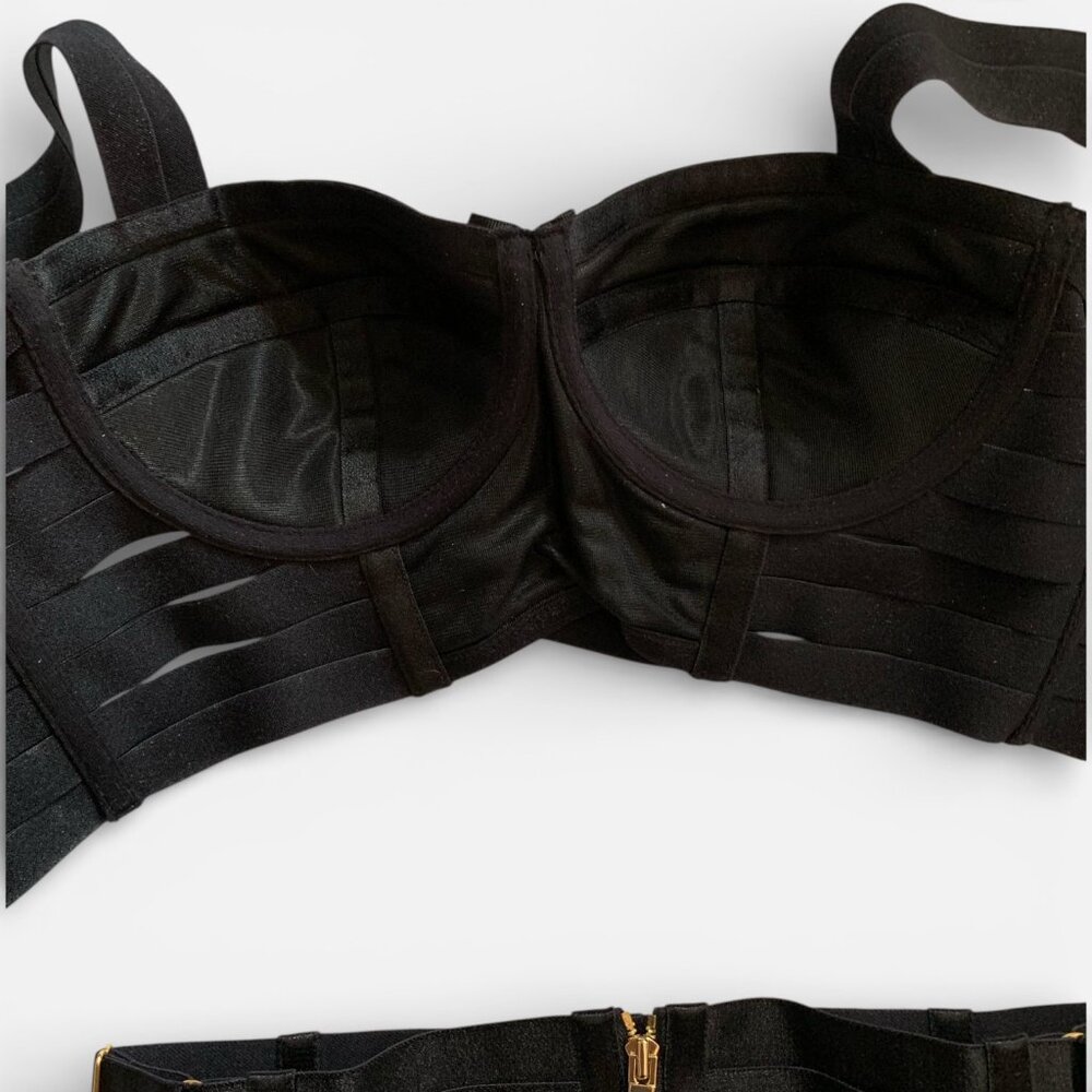 Bordelle corset Bondage bodice bra and suspender set, Black, Size Small - Picture 5 of 6